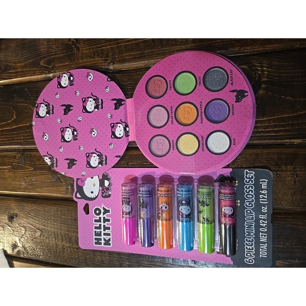NEW Hello Kitty Lot Eyeshadow‎ Palette (9 Colors) & Mini Lip Gloss Set (6)
